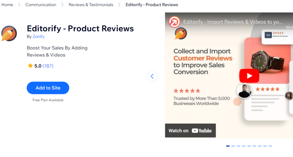 Editorify ‑ Product Reviews App Wix