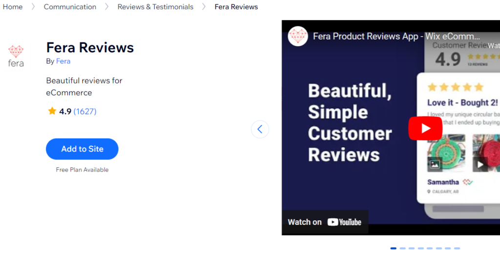 Fera Reviews App Wix