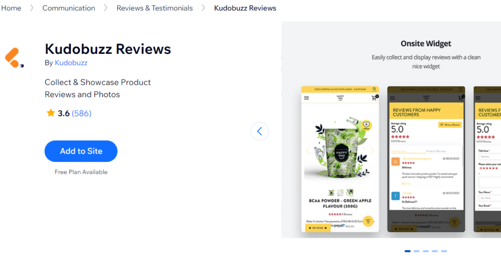 Kudobuzz Reviews App Wix